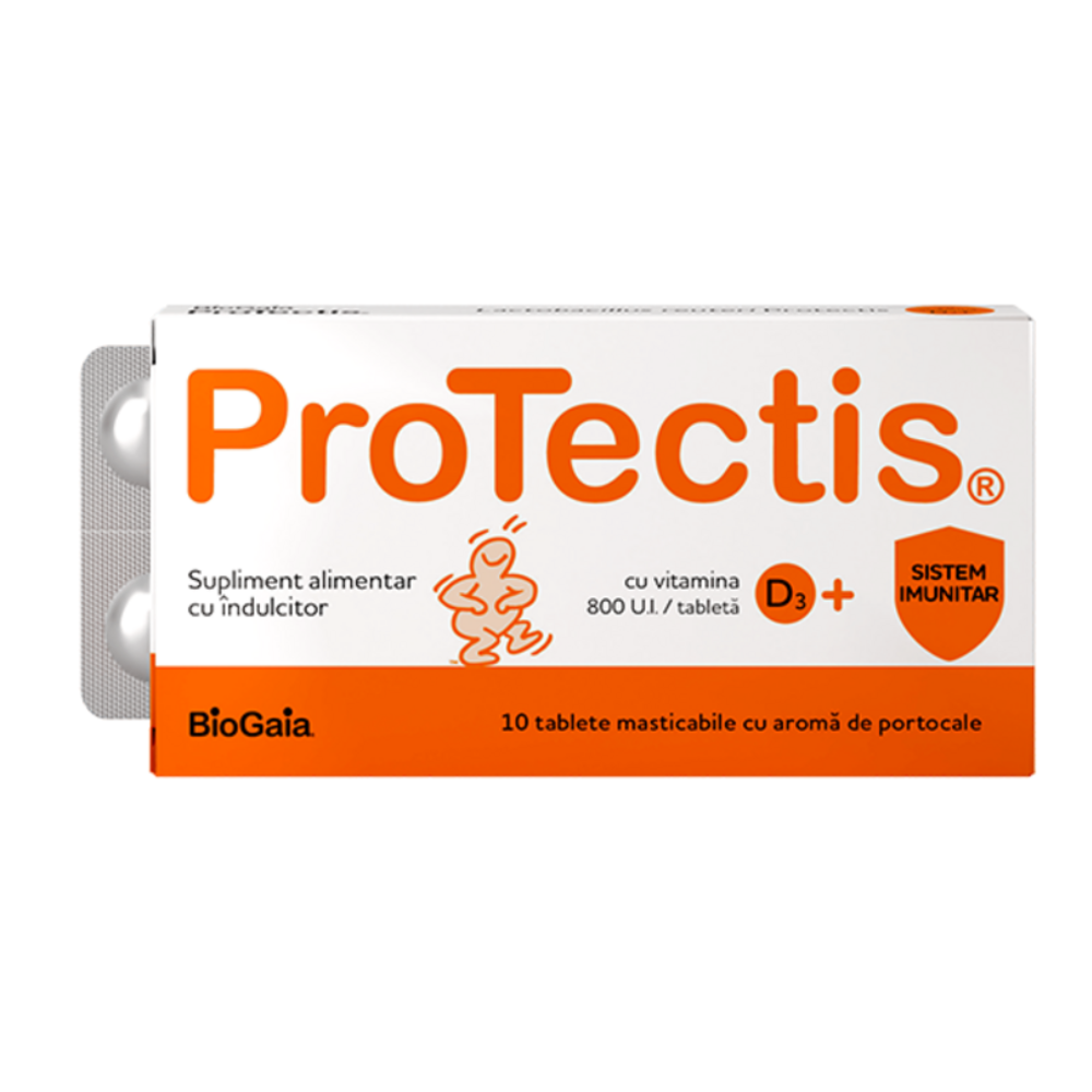 Protectis cu vitamina D3, 800 UI, Portocala, 10 tablete masticabile, BioGaia