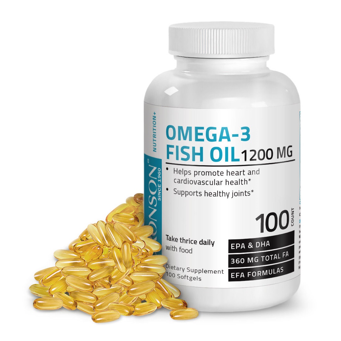 Omega 3 Ulei de peste 1200 mg, 100 capsule, Bronson