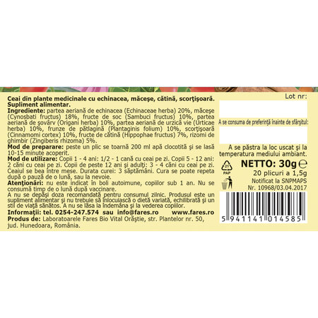 Ceai imunitate medicinal, 20 plicuri, Fares 722724