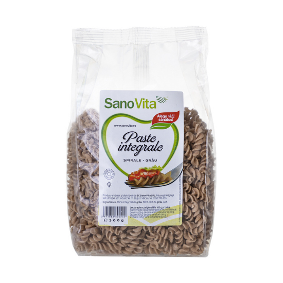 Paste integrale din grau spirale, 300 g, SanoVita 