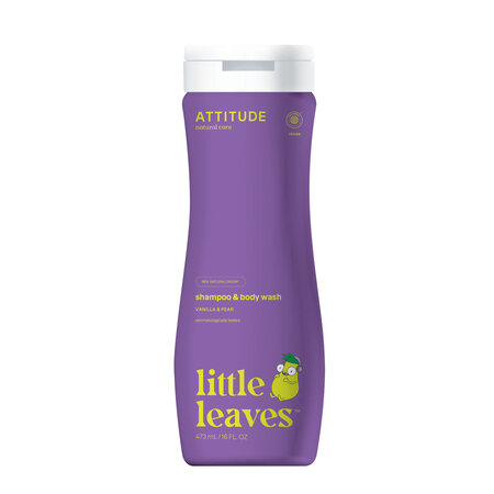 Sampon si gel de dus vanilie si pere Little Leaves 2 in 1, 473 ml, Attitude