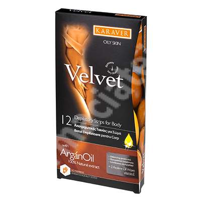 Benzi depilatoare pentru corp cu ulei de argan Velvet, 12 bucati, Karaver