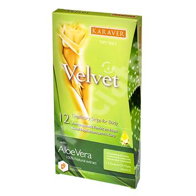 Benzi depilatoare pentru corp cu aloe vera Velvet, 12 bucati, Karaver