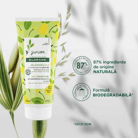 Gel de dus 2 in 1 cu aroma de pere Klorane Junior, 200 ml, Klorane 606586