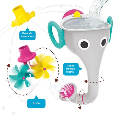 Jucarie trompa de elefant cu stopitoare pentru baie Gri, +18 luni, Yookidoo 465814