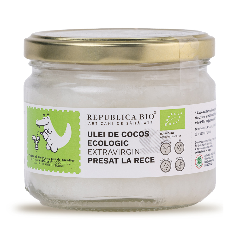 Ulei ecologic de cocos extravirgin presat la rece, 280 ml, Republica Bio