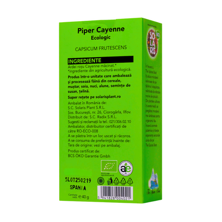 Piper cayenne Bio, 40 gr, Solaris 800259