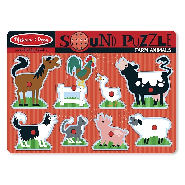 Puzzle din lemn cu sunete si animale de la ferma, Melissa and Doug