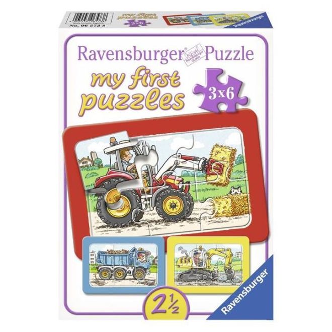 Puzzle excavator, tractor si basculanta, +2 ani, 3x6 piese, Ravensburger