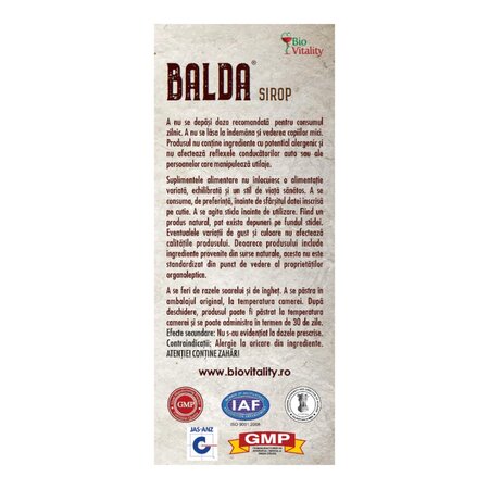 Sirop Balda, 200 ml, Bio Vitality 780207