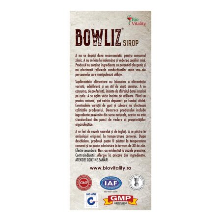 Sirop Bowliz, 200 ml, Bio Vitality 780192