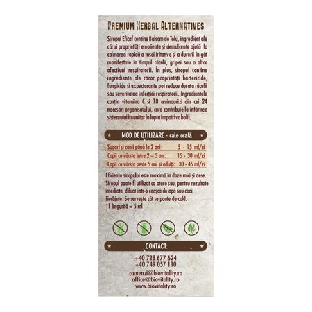 Sirop Eficaf, 200 ml, Bio Vitality 780403