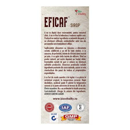 Sirop Eficaf, 200 ml, Bio Vitality 780402