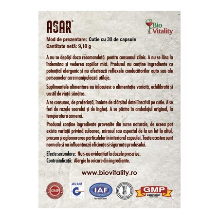 Asar, 30 capsule, Bio Vitality 780590