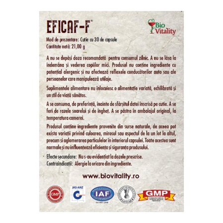 Eficaf-f, 30 capsule, Bio Vitality 780382
