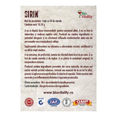 Sirin, 30 capsule, Bio Vitality 780354