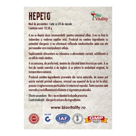 Hepeto, 30 capsule, Bio Vitality 780378