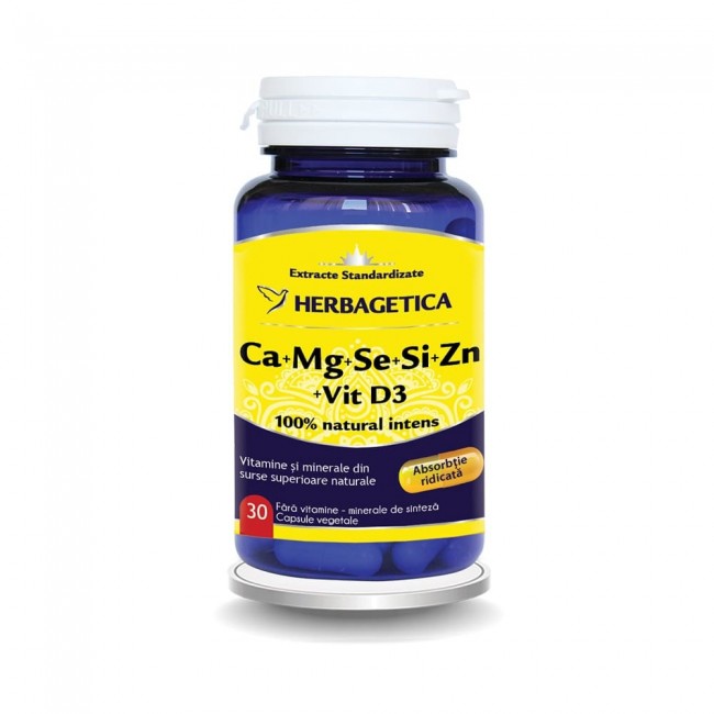 Ca+Mg+Se+Si+Zn cu vitamina D3, 30 capsule, Herbagetica