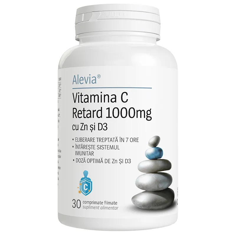 Vitamina C retard 1000mg cu ZN si D3, 30 comprimate filmate, Alevia