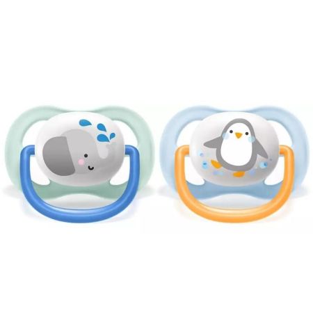 Suzete Ultra Air Philips Avent, 0-6 luni, Elefant si Pinguin SCF080/05