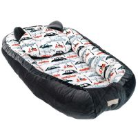 Baby Nest Multifunctional cu pernuta, Velur Grey Cars, E-Kids