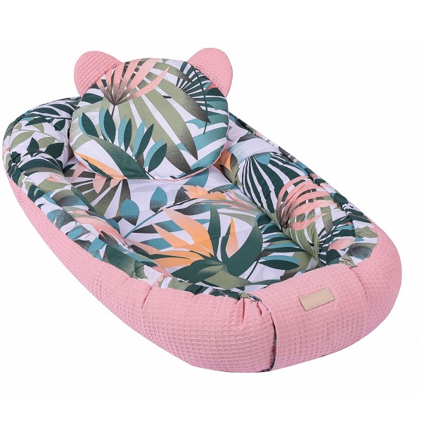 Baby Nest Multifunctional cu pernuta Velur, Jungle Pink, E-Kids