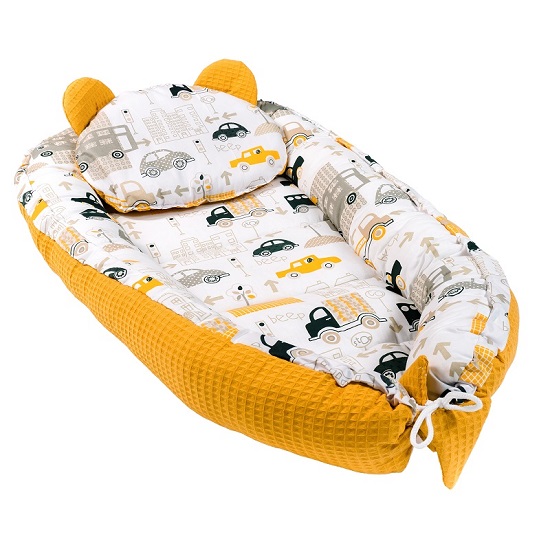 Baby Nest Multifunctional cu pernuta Velvet, Yellow City, E-Kids