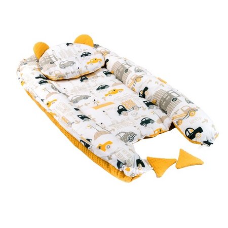 Baby Nest Multifunctional cu pernuta Velvet, Yellow City, E-Kids 466737