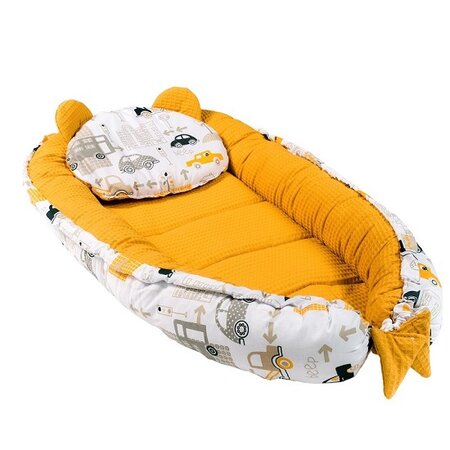 Baby Nest Multifunctional cu pernuta Velvet, Yellow City, E-Kids 466739