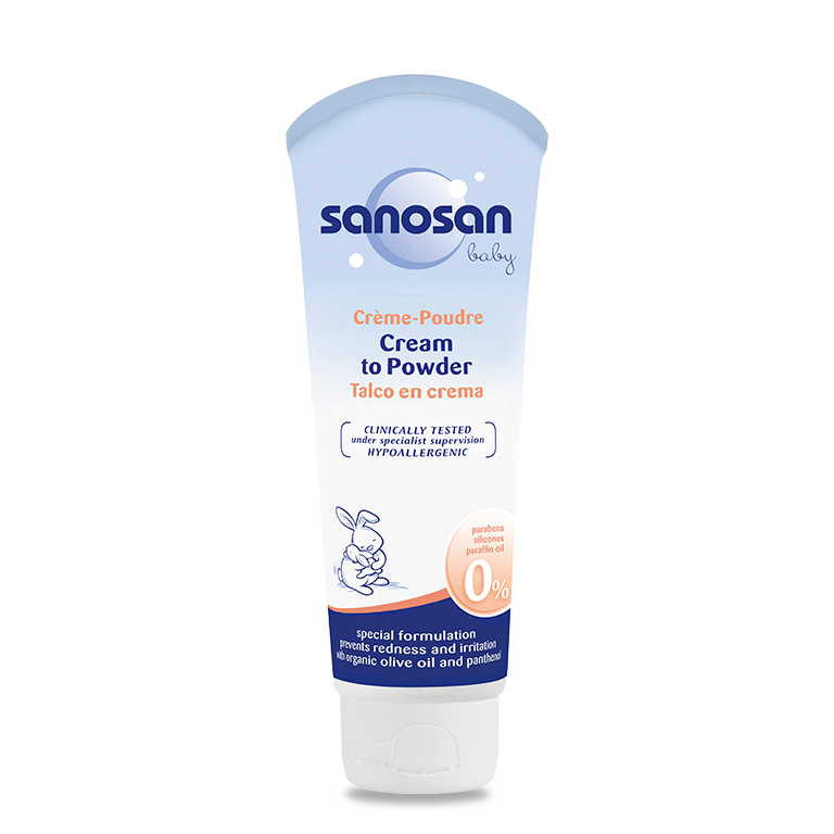 Crema de scutec pudra cu ulei de masline si panthenol, +0 luni, 100 ml, Sanosan