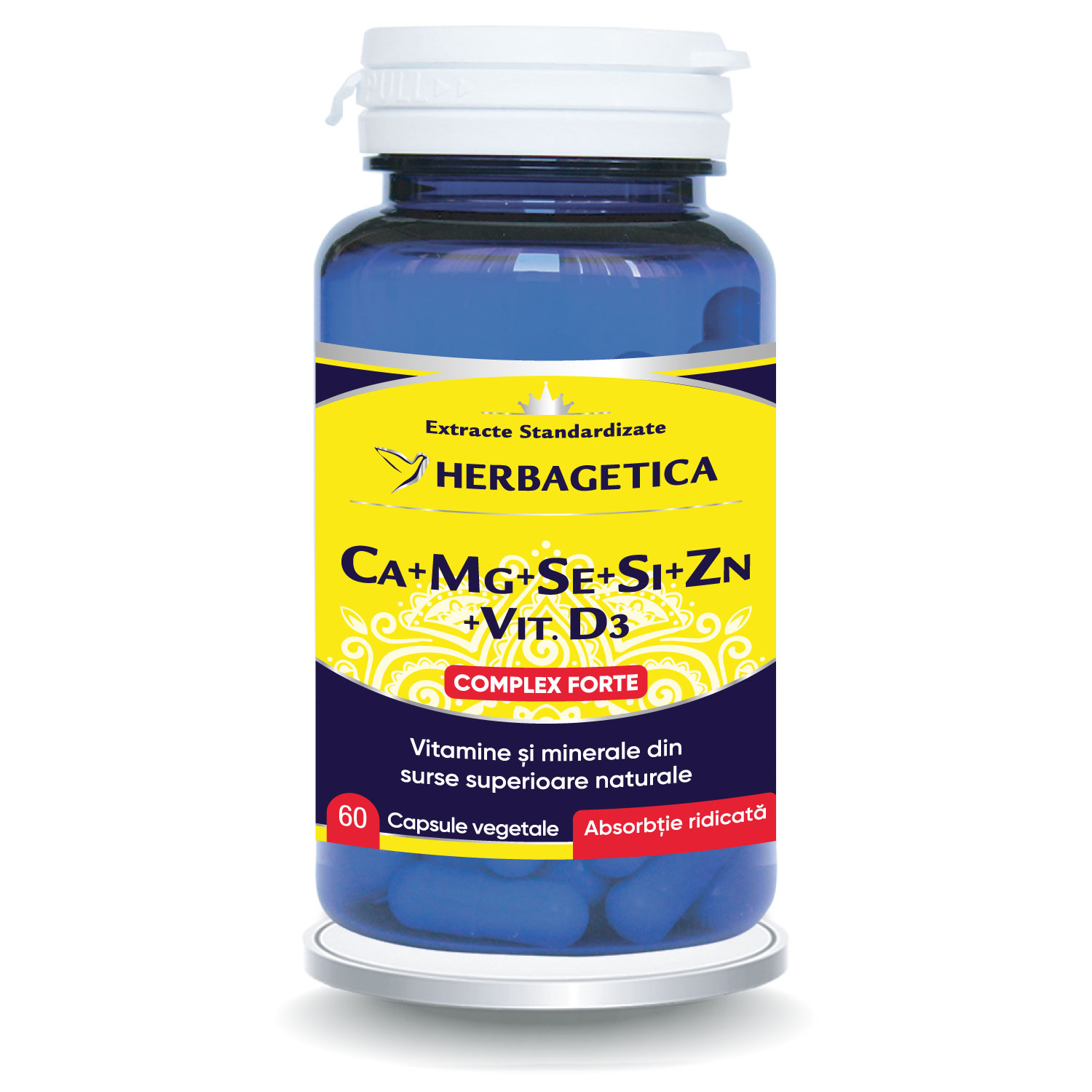 Ca+Mg+Se+Si+Zn cu Vitamina D3, 60 capsule vegetale, Herbagetica