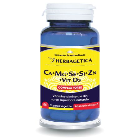 Ca+Mg+Se+Si+Zn cu Vitamina D3, 60 capsule vegetale, Herbagetica