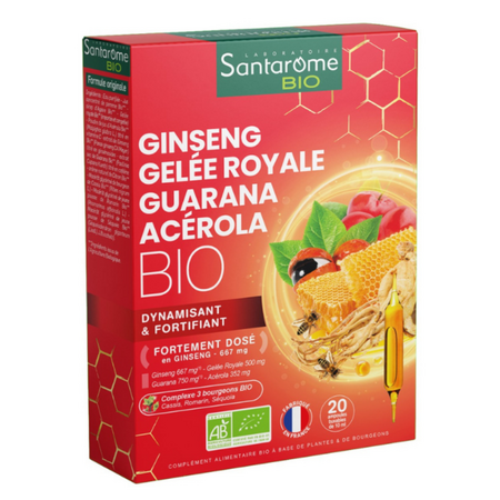 Ginseng Gelee Royale Guarana Acerola Bio, 20 fiole x 10 ml, Santarome Natural