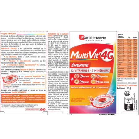 MultiVit 4G energie, 30 comprimate, Forte Pharma 764800