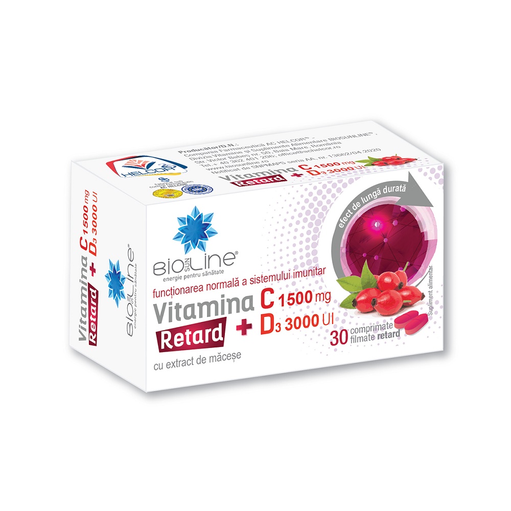 Vitamina C 1500 mg cu D3 3000 UI, 30 comprimate retard, BioSunLine