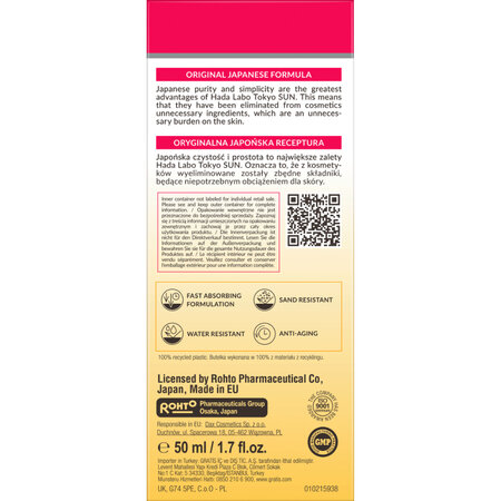 Crema de protectie solara pentru fata cu SPF 50, 50 ml, Hada Labo Tokyo 802018