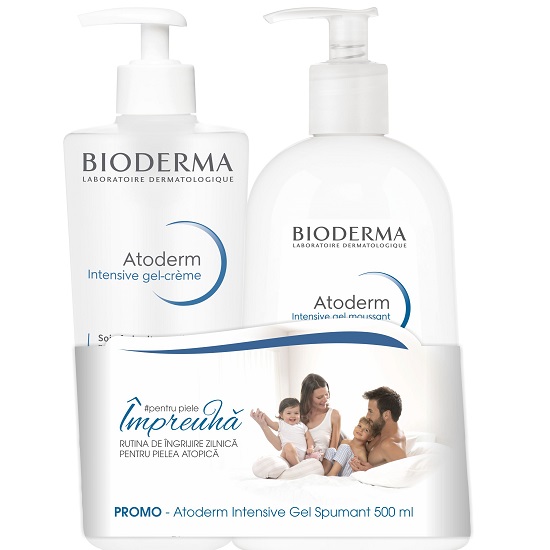 Pachet Gel Crema, 500 ml si Gel Spumant, 500 ml Atoderm Intensiv, Bioderma