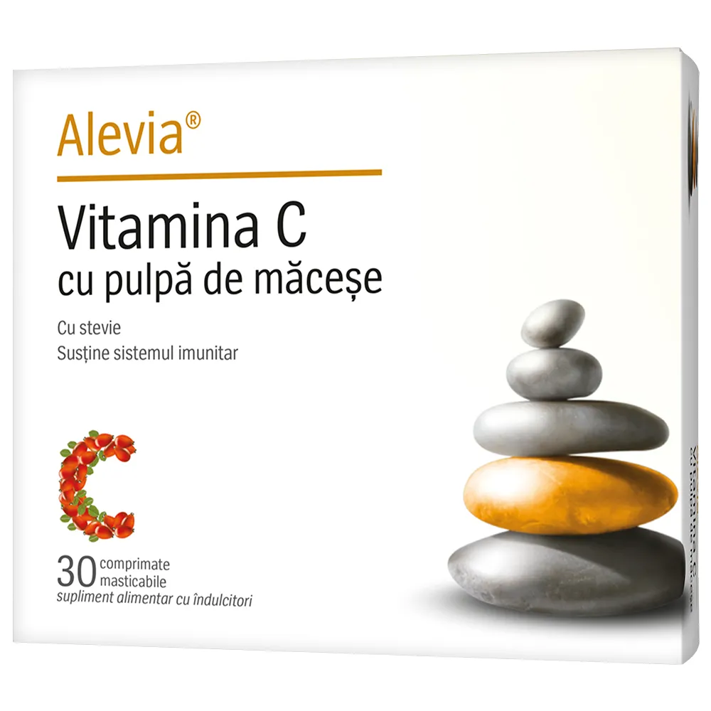 Vitamina C cu pulpa din Macese cu stevie, 30 comprimate masticabile, Alevia