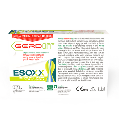 Gerdoff Dispozitiv medical pentru tratamentul refluxului gastroesofagian, 20 comprimate dizolvabile in gura, Esoxx 822217