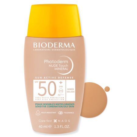 Fluid crema pentru piele mixta si grasa SPF 50+ Photoderm Nude Touch, 40 ml, Golden, Bioderma 625418