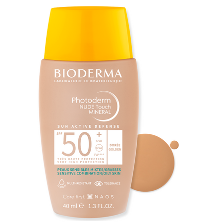 Fluid crema cu SPF 50+ pentru piele mixta si grasa Photoderm Nude Touch, 40 ml, Golden, Bioderma 625418