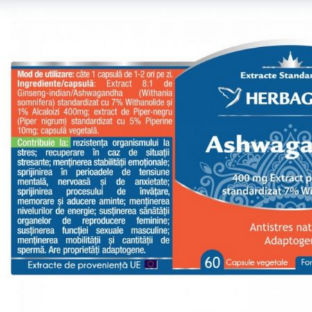 Ashwagandha, 60 capsule, Herbagetica 538546