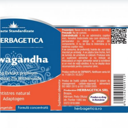 Ashwagandha, 60 capsule, Herbagetica 538545