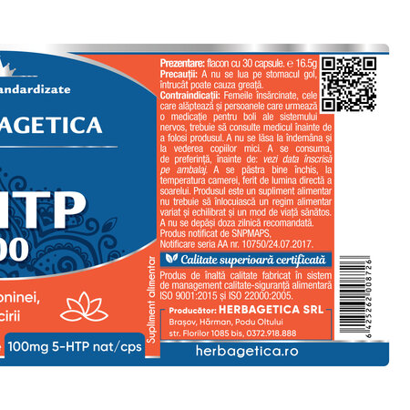5 HTP 100 Zen Forte, 30 capsule, Herbagetica 749271