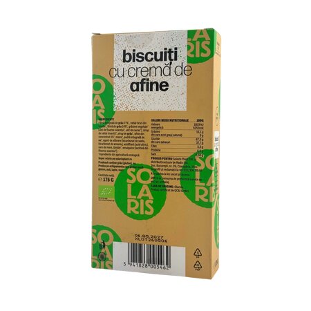 Biscuiti bio cu crema afine, 175 g, Solaris 801926