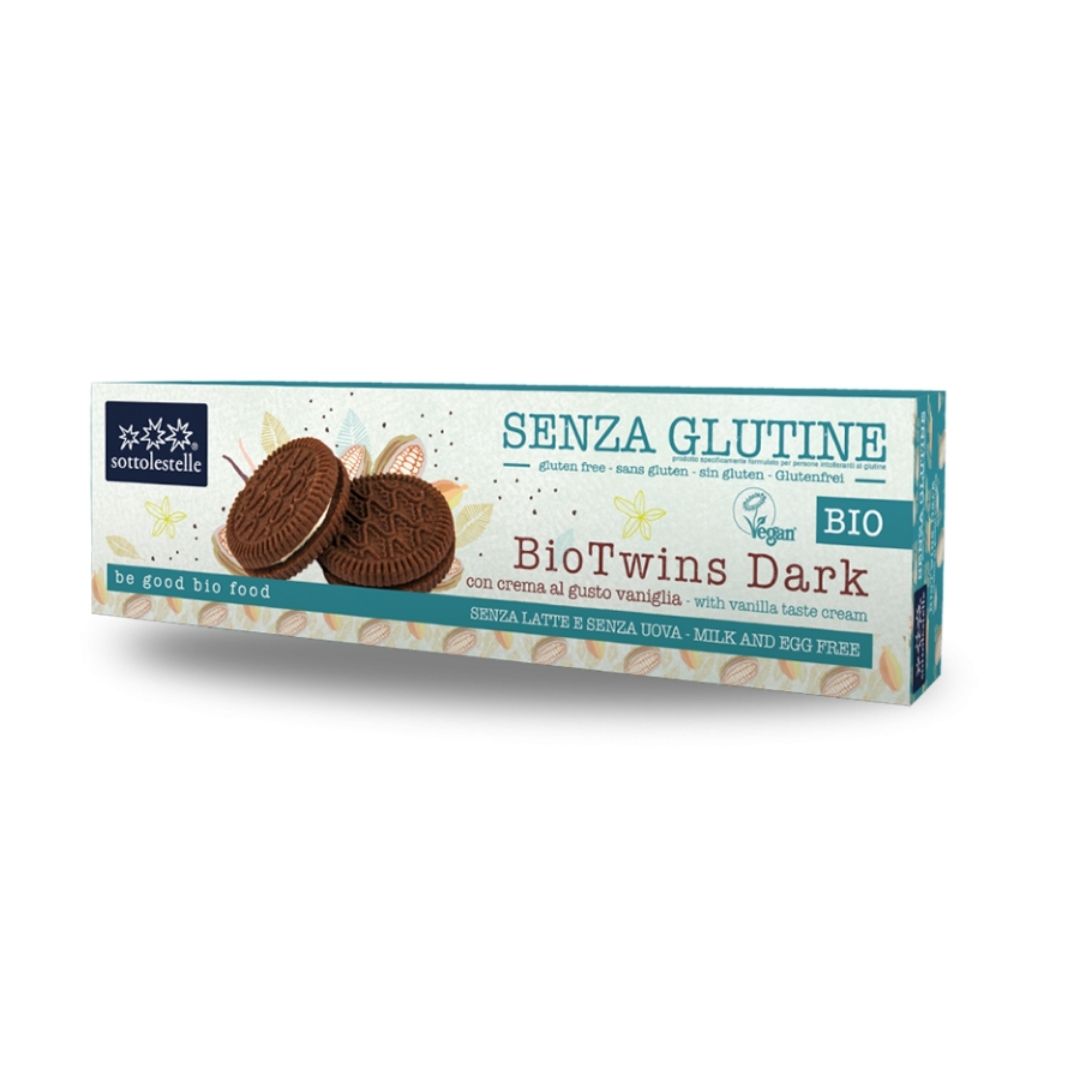 Biscuiti cu crema de vanilie Bio Twins Dark, 125 g, Sottolestelle