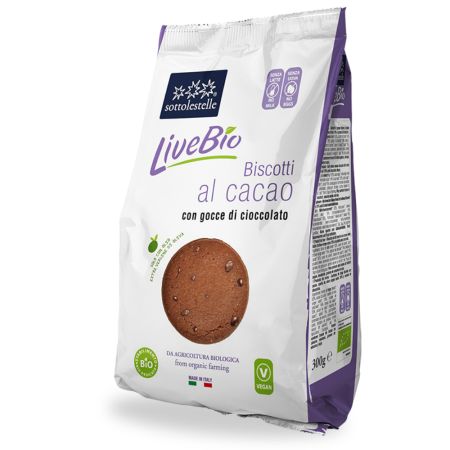 Biscuiti Bio cu cacao si bucati de ciocolata LiveBio, 300 g
