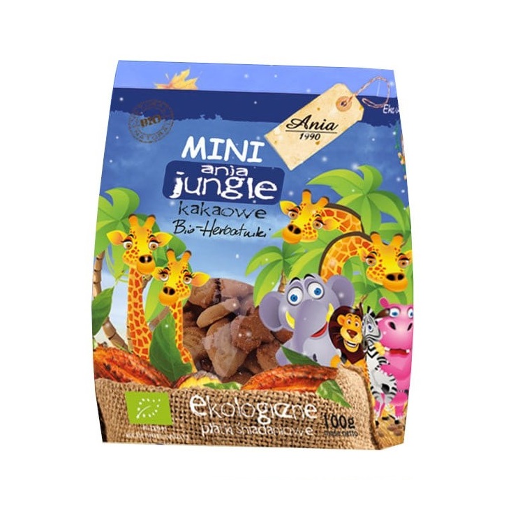 Biscuiti Bio cacao Mini Jungle, 100 g, Ania