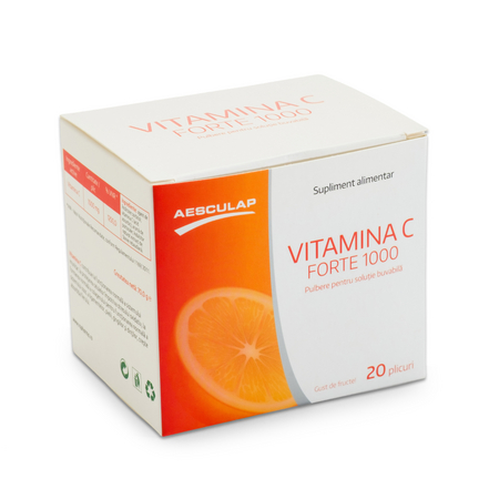 Vitamina C forte, 1000 mg, Fructe, 20 plicuri, Aesculap 782888