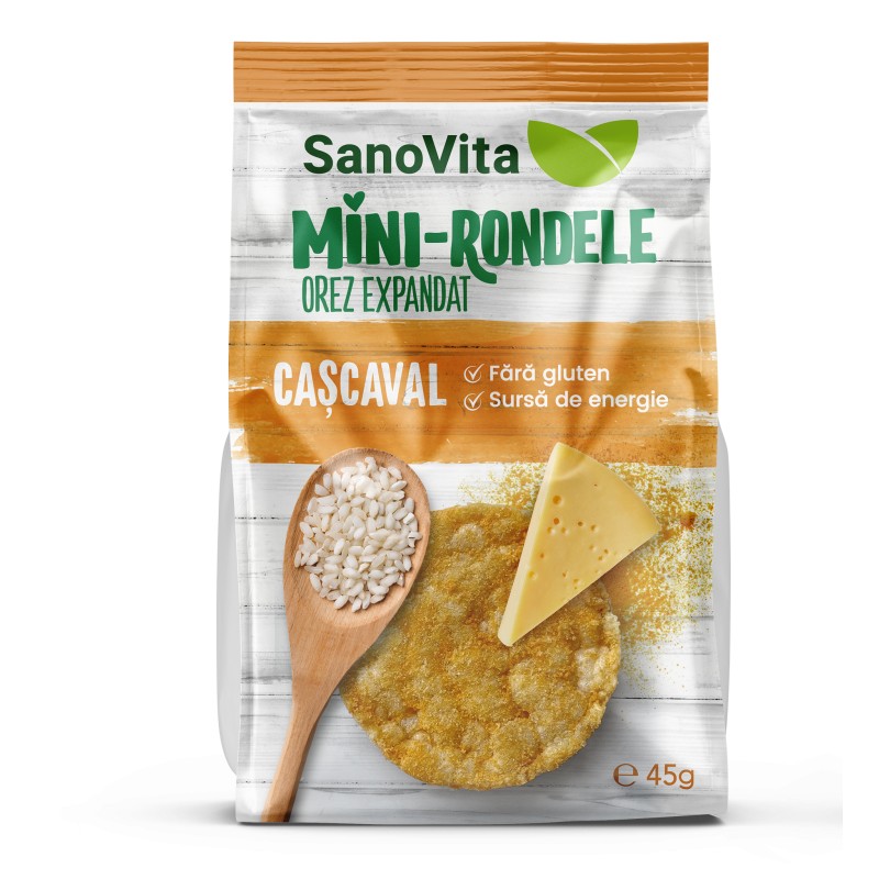 Mini rondele din orez cu cascaval, 45 g, SanoVita